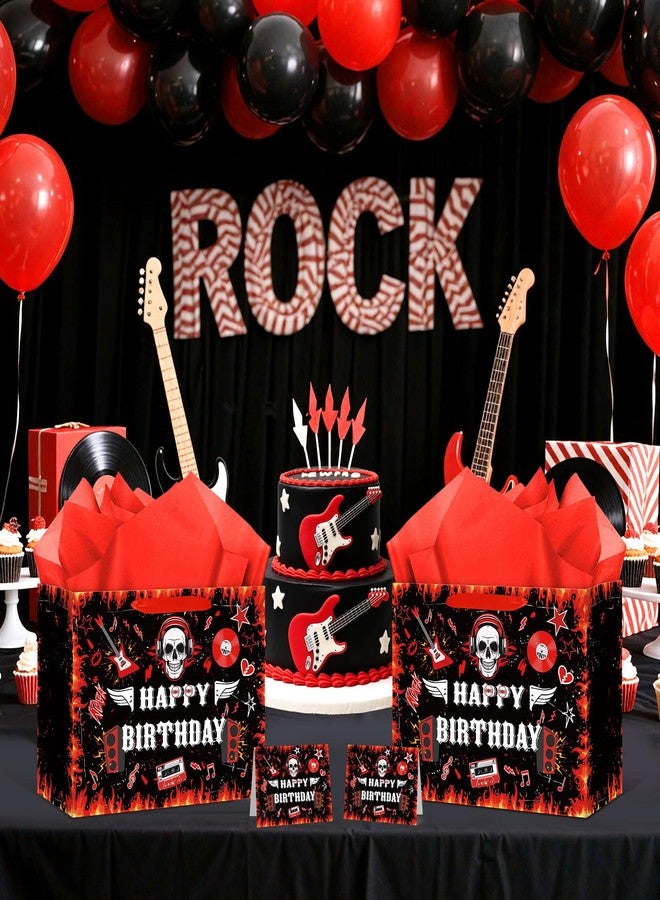 Woosytoo Rock and Roll Birthday Gift Bag Born to Rock Birthday Decorations Rocking Star Gift Wrapping Paper Bag with Greeting Card for Halloween 1950's 50s 60s Themed Glitter Music Party Favors Supplies - Image 4